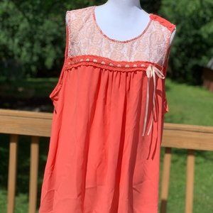 Modcloth - Peach/Coral Lace Trimmed Tank 4X